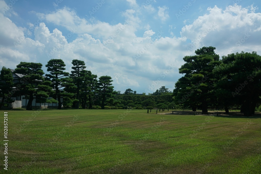 Scenic view of a traditional Japanese garden in Takamatsu, Japan Scenic view of a traditional Japanese garden in Takamatsu, Japan