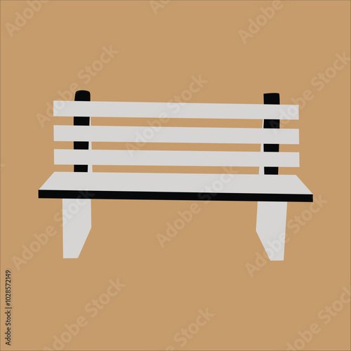 Plain grey and black colored bench on a brown background vector illustration.Bench placed on a park. Bench for taking rest,leisure .Granite bench