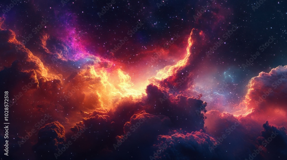Cosmic Clouds and Stars in a Vibrant Nebula