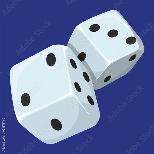 Vector illustration of dice cubes. Gambling element. Mobile app design element. Concept of casino, chance of luck and risk. Numbers on cube as dots.