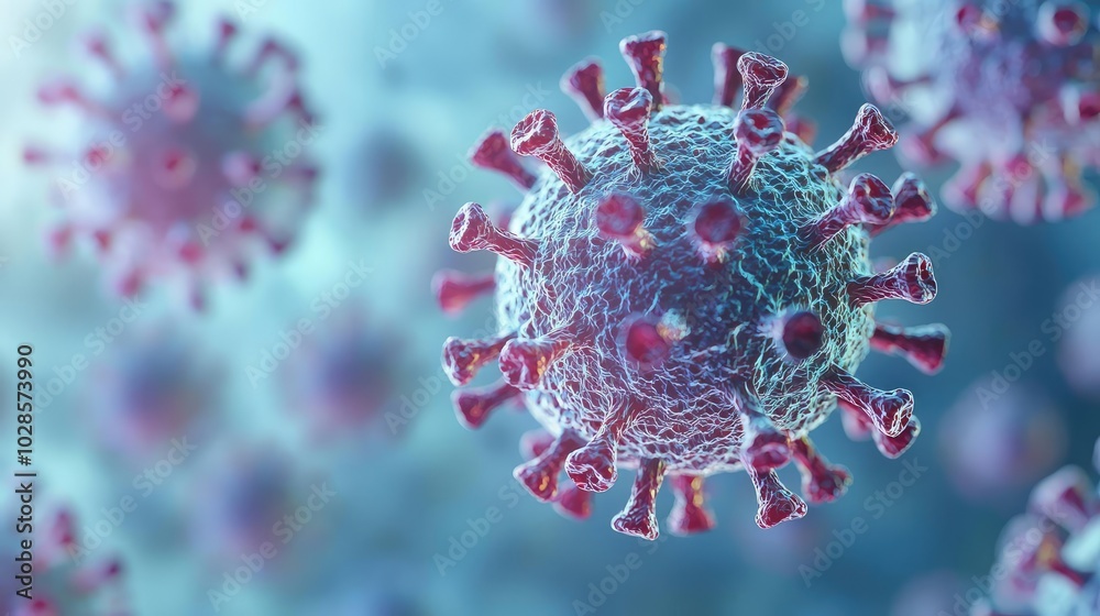 Colorful representation of a virus cell, isolated on a soft-focus background. Colorful representation of a virus cell, isolated on a soft-focus background.