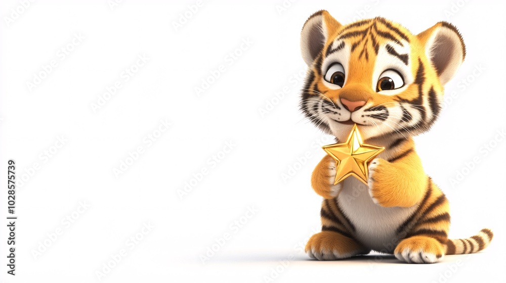 Joyful Baby Tiger Holding a Shiny Star Joyful Baby Tiger Holding a Shiny Star