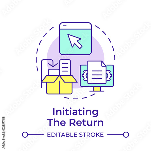 Initiating the return multi color concept icon. Reverse logistics stage. Product return process. Ecommerce. Round shape line illustration. Abstract idea. Graphic design. Easy to use in article