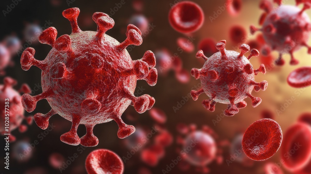 Fototapeta premium Close-Up of Red Virus Particles in Motion