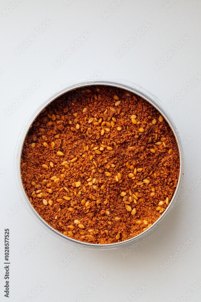 Container of Palestinian Za'atar on white Container of Palestinian Za'atar on white