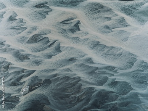 Aerial view of braided river patterns in Iceland photo