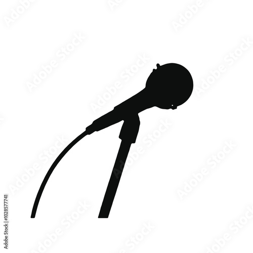 A black silhouette of a microphone on a stand 