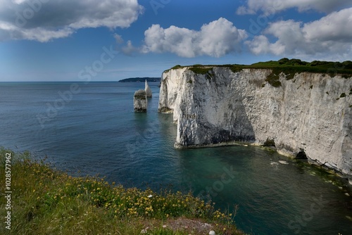 Scenic view of Old Harry Rocks on the Jurassic Coast photo