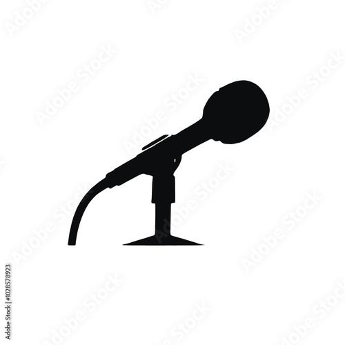 A black silhouette of a microphone on a stand 