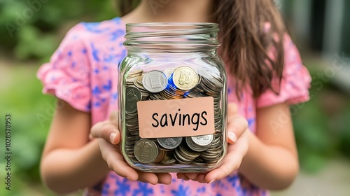 Girl Holding Jar Filled Wit...