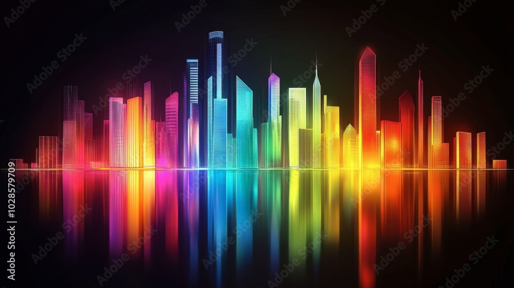 Vibrant Night City Skyline Reflection Vibrant Night City Skyline Reflection
