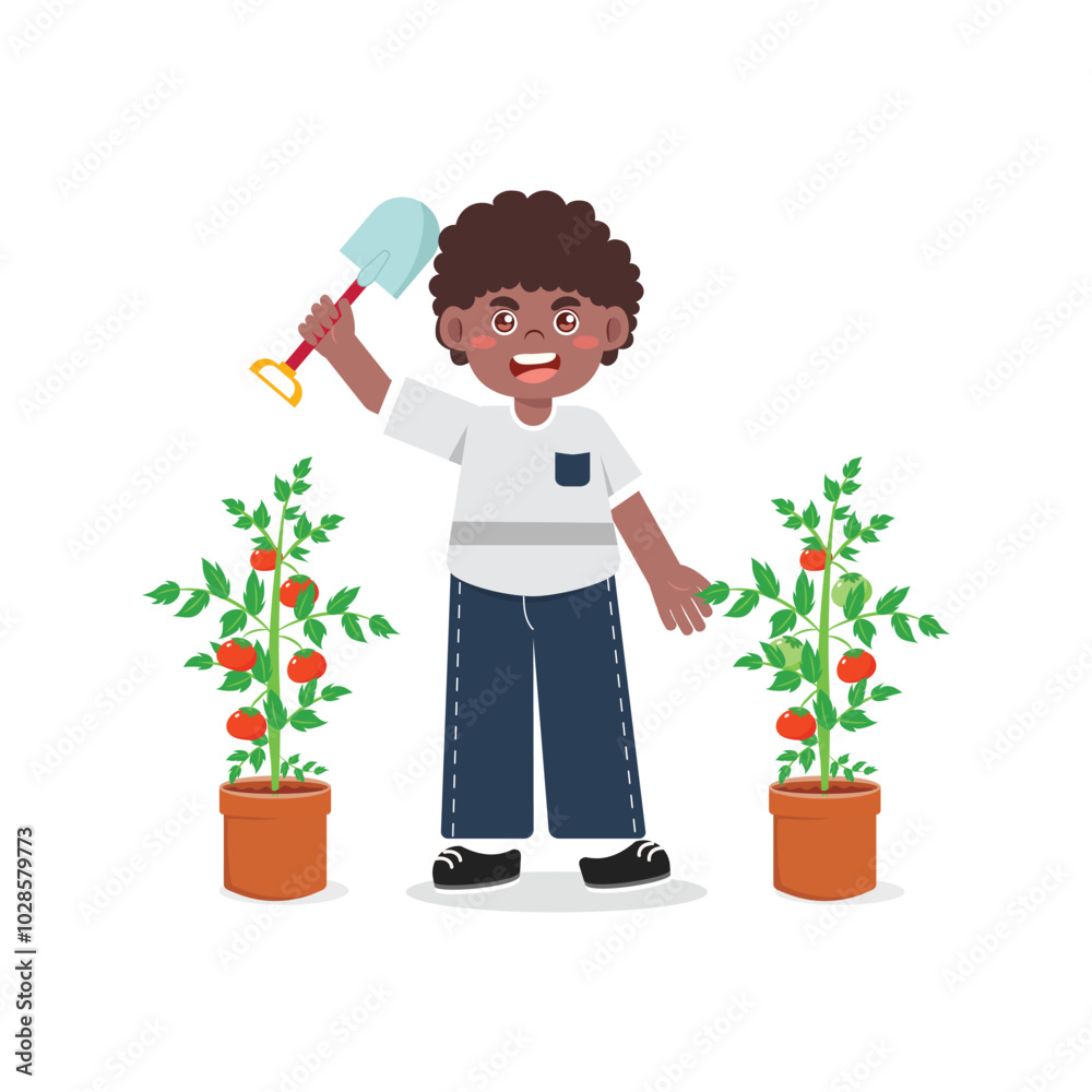 Kids Gardening Holding Shovel Illustrations Bright Flat Design, Great for Posters or Activity Sheets Kids Gardening Holding Shovel Illustrations Bright Flat Design, Great for Posters or Activity Sheets