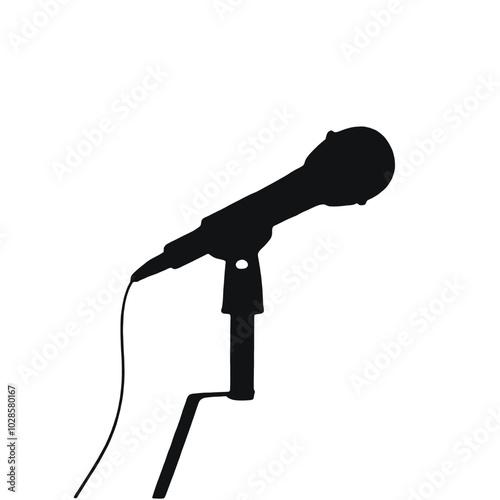 A black silhouette of a microphone on a stand 