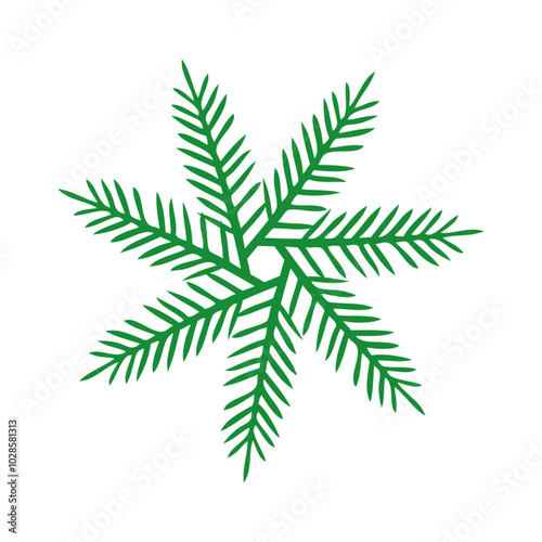 Tiempo de Navidad. Logo con copo de nieve formado con ramas de pino o abeto para tarjetas y felicitaciones