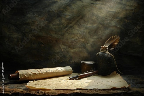 Rizal Day (Philippines). A still life photo of a vintage quill pen, inkwell, and parchment paper, symbolizing Rizal's passion for writing and advocacy for Philippine independence photo