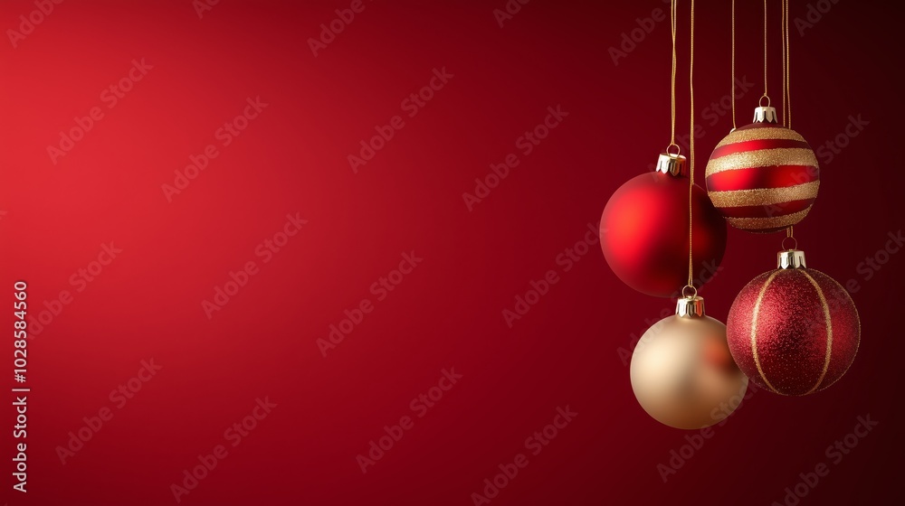 Red and gold background with shimmering Christmas decorations, evoking a luxurious holiday feel with room for promotional text. Red and gold background with shimmering Christmas decorations, evoking a luxurious holiday feel with room for promotional text.