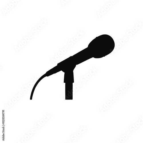 A black silhouette of a microphone on a stand 