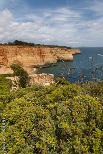 Scenic view of Bordeira's beach in Algarve, Portugal photo