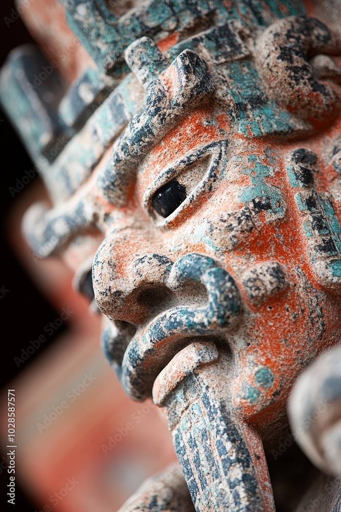 Ancient carved figure showcasing intricate details and weathered texture at a historical site