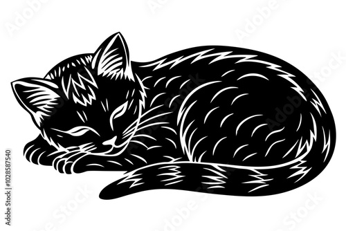 Black cat sleeping peacefully illustration