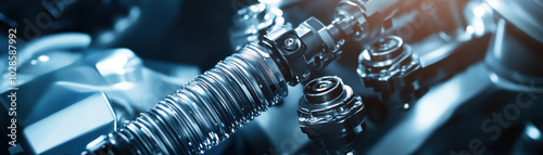 close up view of mechanical component showcasing intricate details and precision engineering, highlighting crankshaft position sensor and surrounding parts. image conveys sense of advanced technology