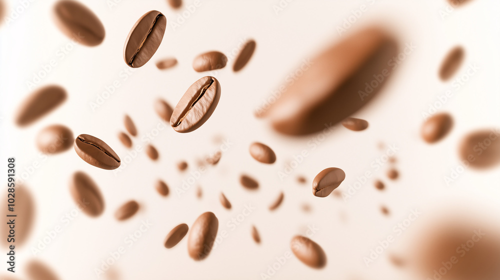 Abstract Coffee Beans Floating With Motion Blur On Soft Background Abstract Coffee Beans Floating With Motion Blur On Soft Background