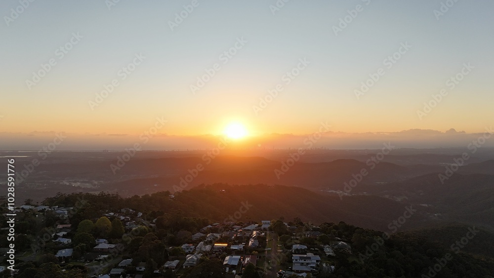 Stunning sunset view over a mountainous landscape Stunning sunset view over a mountainous landscape