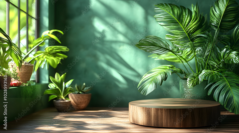 Serene Khaki Green Background with 3D Podium for a Minimalist Valentine's Day Product Focus