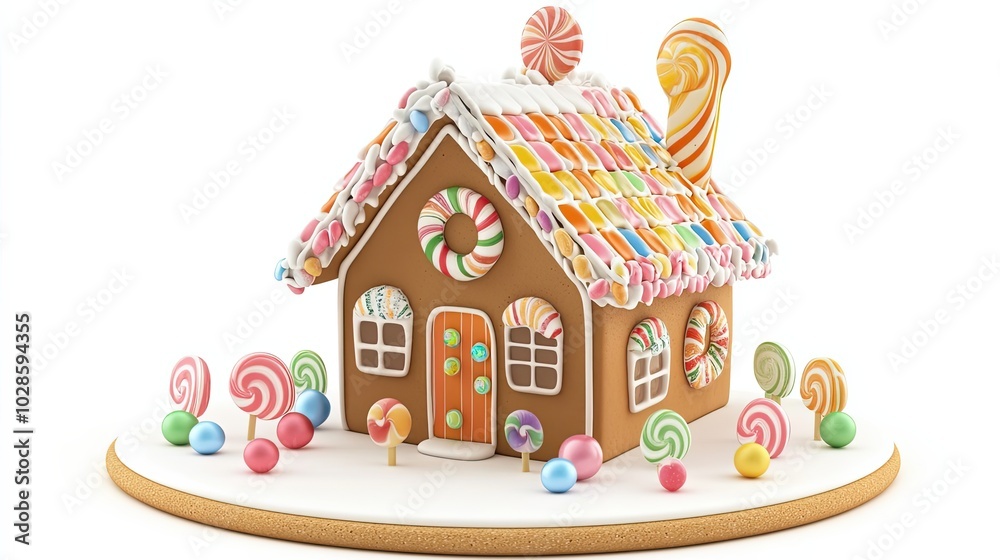 A Decorated Gingerbread House with Candy Canes and Lollipops A Decorated Gingerbread House with Candy Canes and Lollipops