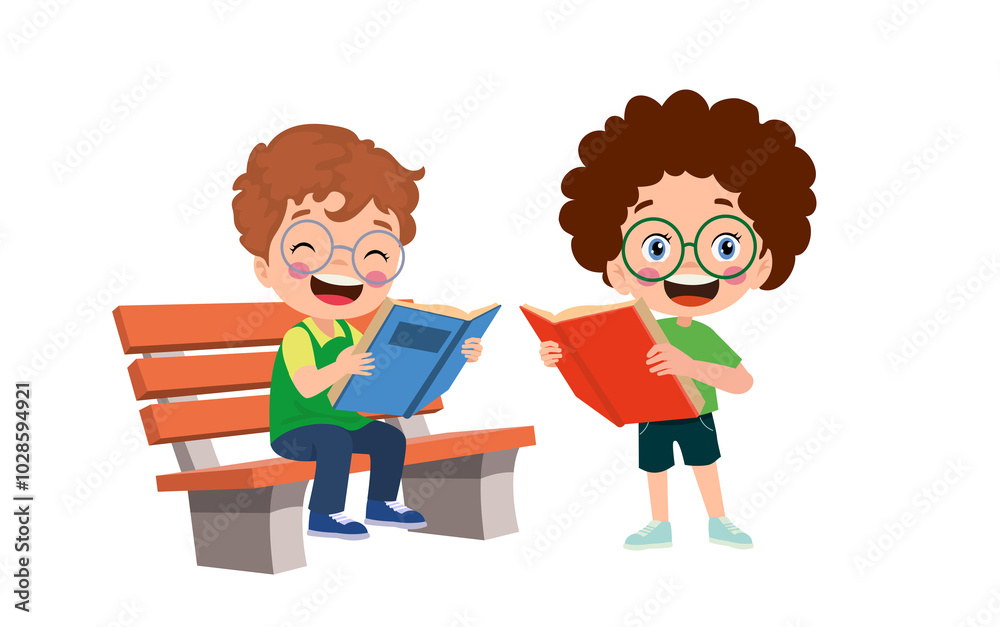 Cute Little boy reading book illustration Cute Little boy reading book illustration