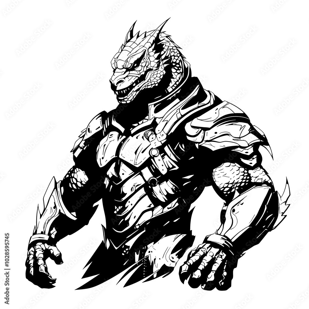 Fototapeta premium Dragonborn Warrior – This Stunning Artwork Captures the Essence of Strength and Honor, Perfect for Fantasy Art Enthusiasts, Game Designers, and Storytellers. Whether You're Crafting an Epic Adventure