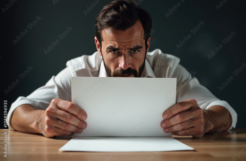 a businessman man with a thoughtful face with a piece of paper in his hands a businessman man with a thoughtful face with a piece of paper in his hands