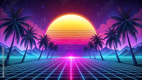 Wallpaper Mural Neon retro Miami Vice inspired background Torontodigital.ca