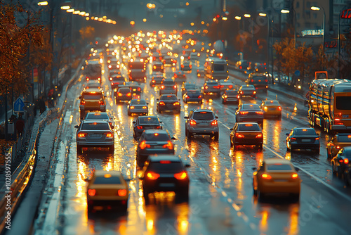Wallpaper Mural A busy highway with cars and trucks, representing transportation and logistics. Concept of infrastructure. Torontodigital.ca