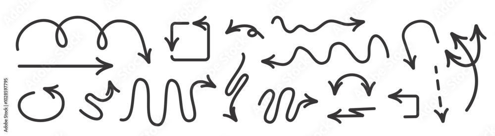 Doodle arrows vector set. Hand-drawn arrows in various directions Doodle arrows vector set. Hand-drawn arrows in various directions