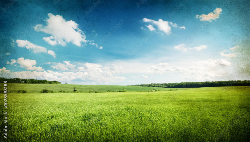 Obraz premium grunge image of green field and blue sky