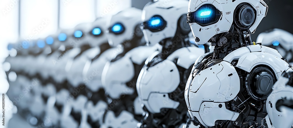 Fototapeta premium Progressive robotic technology illustrated through a lineup of advanced robots.