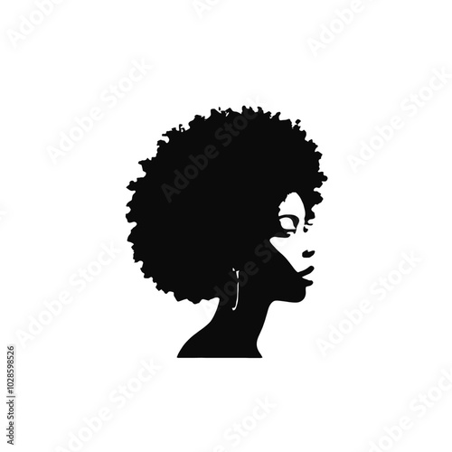 A black silhouette of a woman with an afro hairstyle 
