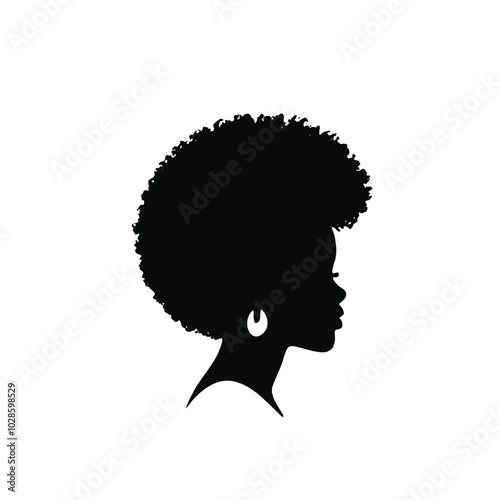 A black silhouette of a woman with an afro hairstyle 