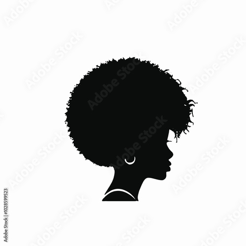 A black silhouette of a woman with an afro hairstyle 