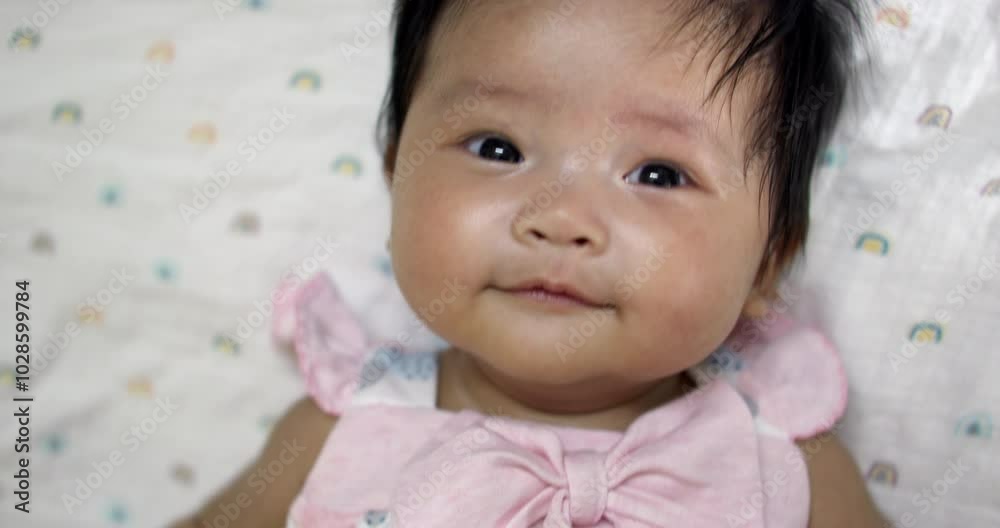 Newborn Asian baby looking at camera and smiling Newborn Asian baby looking at camera and smiling