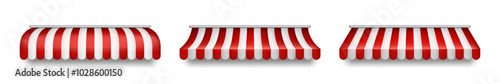 Market red and white roof vector illustration. Market stall with a red and white striped roof