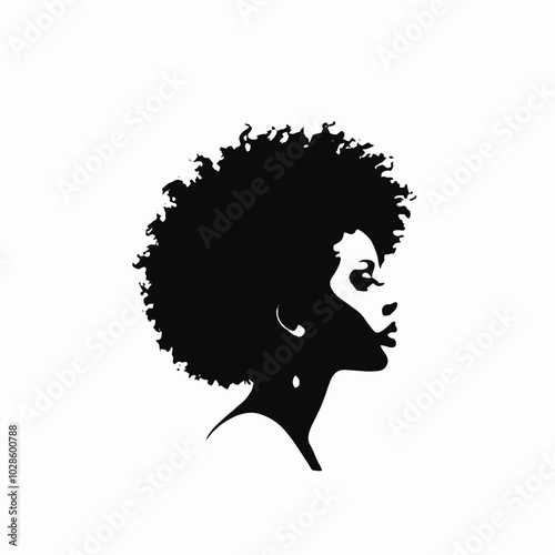A black silhouette of a woman with an afro hairstyle 