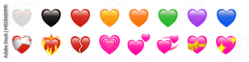 Social media heart vector icons. Heart icons with social media style