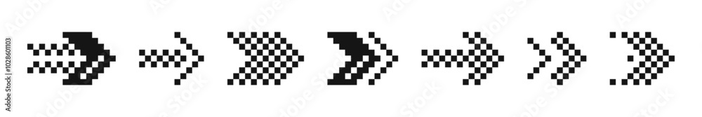 Pixelated arrow icons in multiple directions. Retro and gaming-inspired design Pixelated arrow icons in multiple directions. Retro and gaming-inspired design