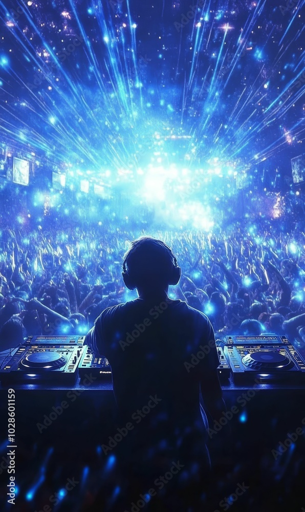 DJ mixing music in front of a crowd. DJ mixing music in front of a crowd.