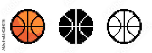 Pixelated basketball icons in retro style