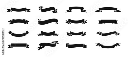 Ribbon flat silhouette icon set