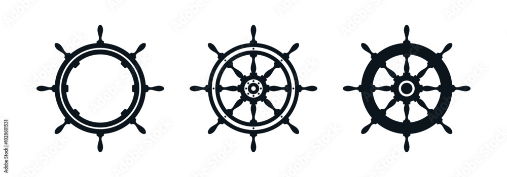 Steering wheel for ship vector icons. Icons of steering wheels Steering wheel for ship vector icons. Icons of steering wheels
