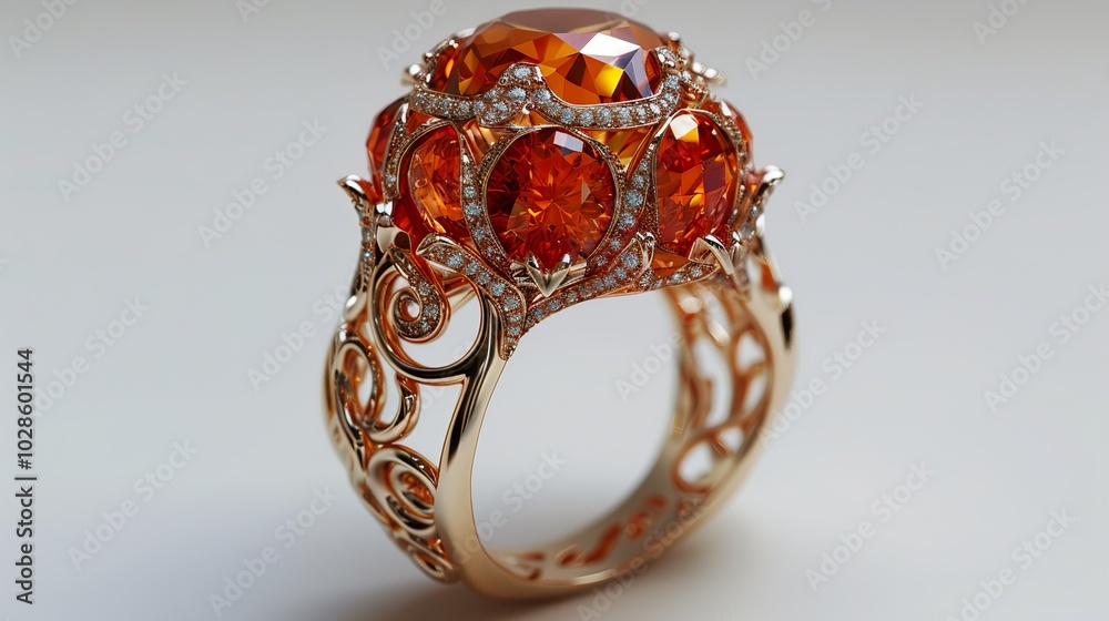 Stunning Gold Ring with Red Gemstones and Diamonds Stunning Gold Ring with Red Gemstones and Diamonds